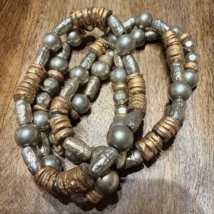 Silver & Gold Tone Stretch Beaded Bracelets Set of 2 Gray Mixed Beads